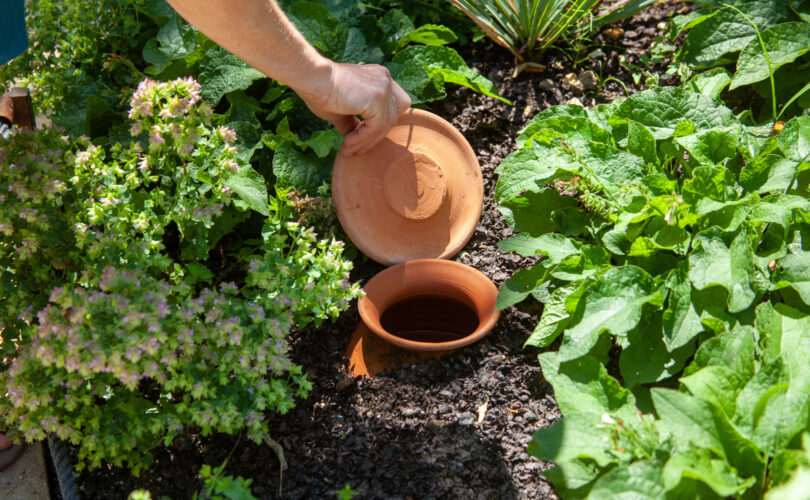 arroser avec réservoir d'eau en terre cuite