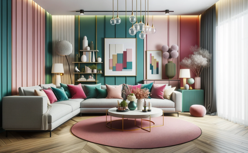 Mixe de couleurs pastelles dans un salon design